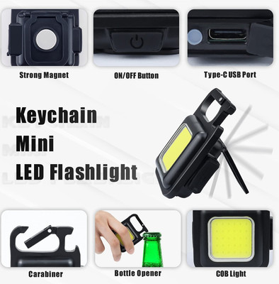 MHAX LED_Flashlight 800 Lumens COB Rechargeable Keychain Flashlight 3 Light Modes Torch(Black, 6.5 cm, Rechargeable)