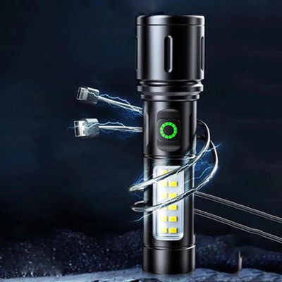 QTX Metal Led Long Range 1000 Meter High Power Zoomable & Type-C 6 Mdes Torch Torch(Black, 13 cm, Rechargeable)