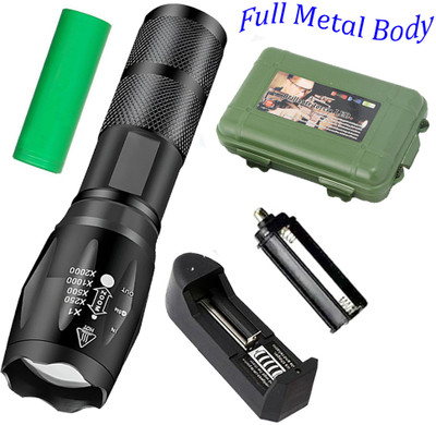 Regals Choice Rechargeable Torch Light – Tactical LED Flashlight for Night Patrol 4 hrs Torch Emergency Light(Black)