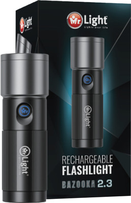 Mr.Light 5 Modes 1060 LM 7500mAh Li-ion IPX5 Rated Telescopic Zoom Flashlight BAZOOKA2.3 Torch(Black, 16 cm, Rechargeable)