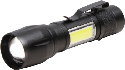 Care 4 ZOOMABLE 3 MODES FLASHLIGHT TORCH WITH COB WITH CLIP IN GREEN BOX CLIP Torch(Black, 9 cm, Rechargeable)