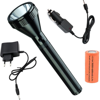 Apro Rechargeable 3 Mode Long Range LED heavy duty Metal Body 13W Flashlight Torch Torch(Black, 20 cm, Rechargeable)