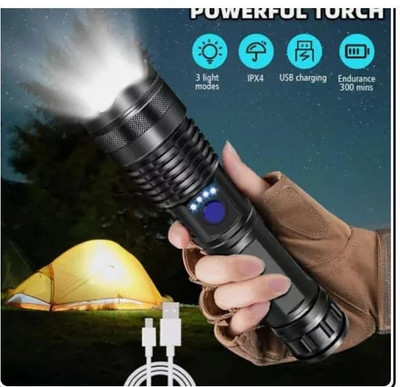 Zeno volt 376 Rechargeable Tactical Flashlight 5-Light Modes 4800mAh Waterproof Metal Torch(Black, 18 cm, Rechargeable)