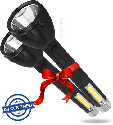 Pick Ur Needs Long Range Led torch Light Rechargeable With 2000mAh Battery ( Pack Of 2) Torch(Black, 27 cm, Rechargeable)