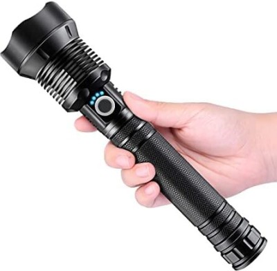 JGG Jain Gift Gallery Rechargeable LED Flashlights, Torch 90000 Lumen XHP 70.2 Tactical Flashlight Torch(Black, 15 cm)