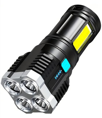 Dyzo High Power 4-in-1 Torch with Battery Level Indicator & Long Range Light Torch(Black, 14 cm, Rechargeable)