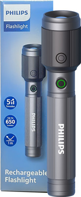 PHILIPS Aircraft Aluminium Alloy, Zoom LED Flashlight – 650 lm, 1200mAh, SFL2141/56 Torch(Grey, 14.9 cm, Rechargeable)