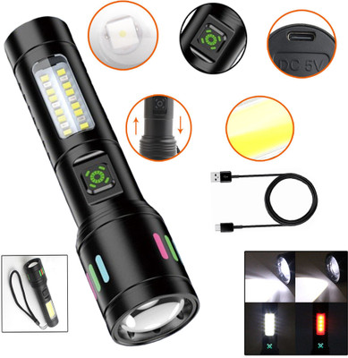 Regals Choice Rechargeable LEP Flashlight with Side LED for Outdoor Camping Emergency Torch(Black, 14 cm, Rechargeable)