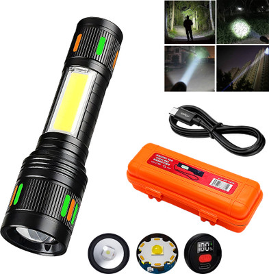 Regals Choice Anti-Fall Metal Body Torch with COB Panel Torch(Black, 15 cm, Rechargeable)