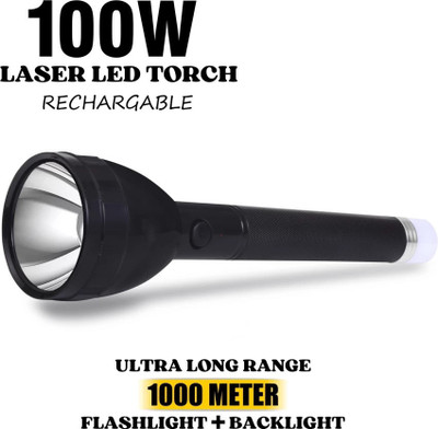 FIRSTLIKE Lithium Battery Long Range Led torch Light With Emergency Light/Back Light Torch(Black, 27 cm, Rechargeable)