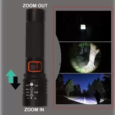 QTX Long Range 1000 Meter High Power Zoomable & Type-C 2 Mdes LED Torch Torch(Black, 13 cm, Rechargeable)