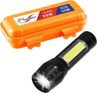 24ENERGY UNIC EN-5104 Pocket Zoom Torch Metal Body, Portable & Durable Flashlight 25W LED Q5 Torch(Black, 9 cm, Rechargeable)