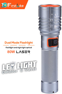 FIRSTLIKE (ZOOMABLE METAL)5 Modes Flashlight, Super Bright Cree T6 LED Light Torch(Silver, Orange, 13.5 cm, Rechargeable)