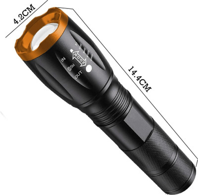 Vaxtore Rechargeable 5 Mode LED TORCH Waterproof Long Beam Metal Torch 15W 8 hrs Torch Torch(Black, 13 cm, Rechargeable)