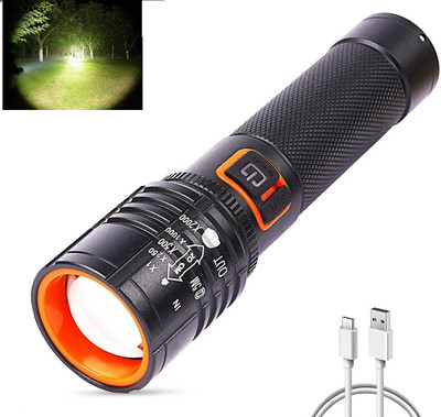 Dazzel Flex M981 (ZOOMABLE METAL LED TORCH)5 Modes Flashlight, Super Bright 10W LED Light Torch(Black, 13.5 cm, Rechargeable)