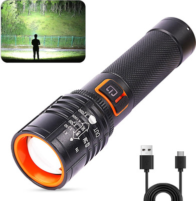 CRENTILA M981 (ZOOMABLE METAL LED TORCH)5 Modes Flashlight, Super Bright 150W LED Light Torch(Black, 18 cm, Rechargeable)