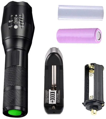 Glory 5 Mode 500 Meter Range Zoomable Waterproof Chargeable LED Full Metal Body Torch(Black, 13 cm, Rechargeable)