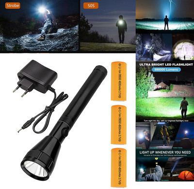 CICASTO Rechargeable Torch with Long Range Beam Bright Focus and Rugged Body Torch(Black, 34 cm, Rechargeable)