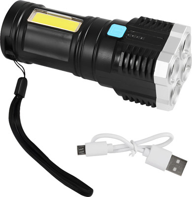 DeoDap 4 Led Torch Light Rechargeable Flashlight Range 800 Lumens Emergency Torch Light Torch(Black, 16 cm, Rechargeable)
