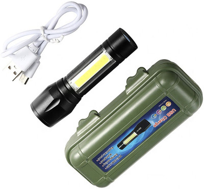 WRADER Waterproof Rechargeable COB Flashlight Mini LED Torch Zoomable LED Torch Light Torch(Black, 12 cm, Rechargeable)