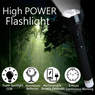 Care 4 FLASHLIGHT TORCH RP-500 Rechargeable flashlight 60 w with night lamp at the end Waterproof, double battery charging with fast charging 3 MODES (high, LOW, back lamp) Torch(Black, 27 cm, Rechargeable)