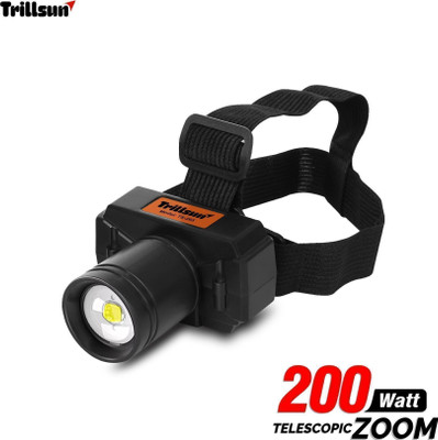 Trillsun Rechargeable Head Torch LED Flashlight Adjustable Zoom Headlamp Torch(Black, 10 cm, Rechargeable)