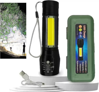 CRENTILA Portable LED XPE COB Flashlight USB Rechargeable 3 Modes Pen Clip Light Torch(Black, 12 cm, Rechargeable)