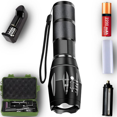 ApexBeam Multi Mode Flashlight with 5 Settings for Night Safety, Camping, Hiking Torch(Black, 11.5 cm, Rechargeable)