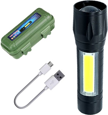 lineox zoomable torch 3w Rechargeable 100 mtr Long Life flashlight Torch(Black, 9 cm, Rechargeable)