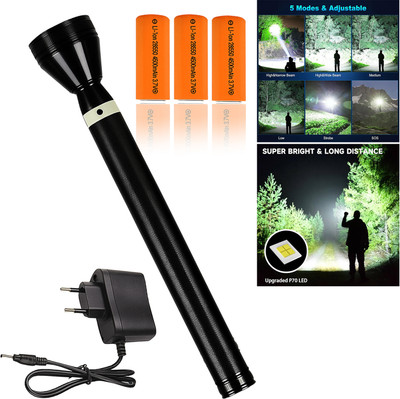 CICASTO Ultra Strong Rechargeable LED Flashlight with Extended Battery Performance Torch(Black, 34 cm, Rechargeable)