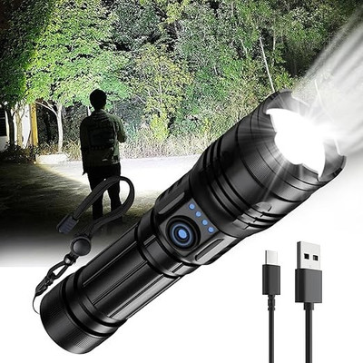 Zeno volt 375 (ZOOMABLE METAL LED TORCH) 5 Modes Flashlight, Super Bright 200W LED Light 6 hrs Torch Emergency Light(Black)