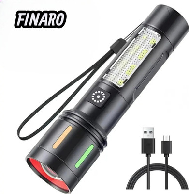 FINARO Led Torch Light Water Resistant High Power Focus Torch(Black, 15 cm, Rechargeable)