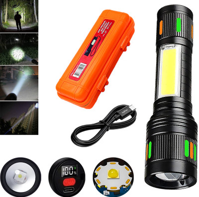 Regals Choice Long Range Rechargeable Torch with Side LED Strip Torch(Black, 15 cm, Rechargeable)