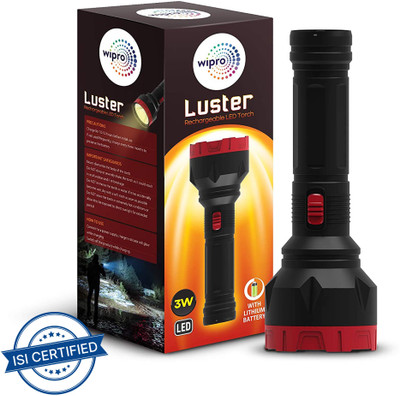 Wipro Luster LED rechargable Torch Torch(Black, 23 cm, Rechargeable)