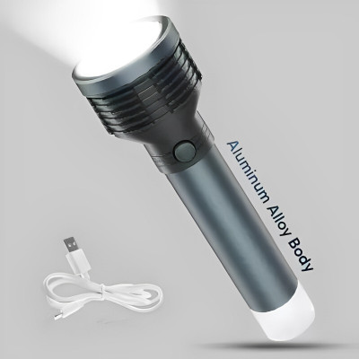 CRENTILA Rechargeable 2 in 1 Long Distance Torch Up to 1 Km high power & Dual Battery S7 Torch(Grey, Black, 15 cm, Rechargeable)