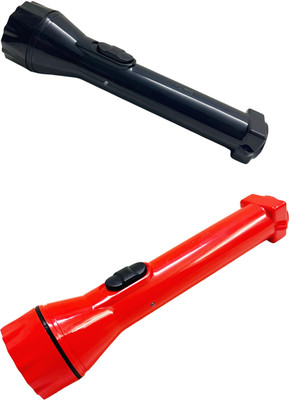 PLSUPREME ®Premium 2PC PL-008 with in built charger 3W Rechargeable Torch|Mini Torch Light Torch(Red, Black, 20 cm, Rechargeable)