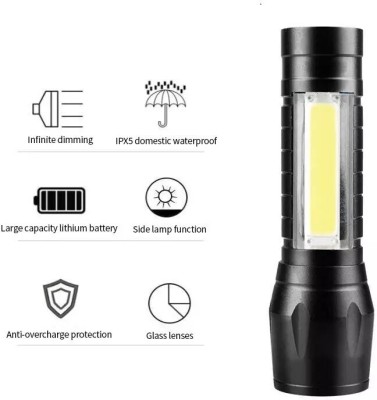 MIZUN R911-Mini Rechargeable Pocket Light Zoom COB USB Charging Led Waterproof Torch(Black, 9 cm, Rechargeable)