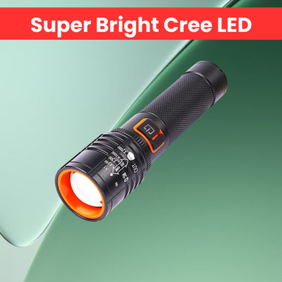 Guggu Rechargeable Torch Light, Telescopic Zoom, Ultra Bright LED Flashlight F193 Torch(Black, 13.5 cm, Rechargeable)