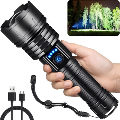 Zeno volt 376 Torch 90000 Lumens Bright Torch, 9600mAh, IP67 Waterproof, Rechargeable Torch(Black, 20 cm, Rechargeable)