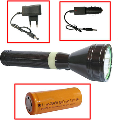 CICASTO Waterproof Rechargeable Flashlight with Long Lasting Battery Torch(Black, 19 cm, Rechargeable)