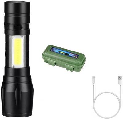 RECTITUDE New COB Flashlight 3 Modes Portable USB Rechargeable Torch(Black, 10 cm, Rechargeable)