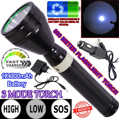 QTX T95 800 Meter Waterproof LED Chargeable Metal Body Emergency Torch(Black, 5 cm, Rechargeable)