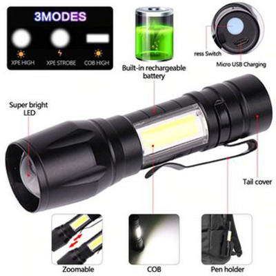 GLOWISH MINI PORTABLE RECHARGEABLE ZOOM LED TORCH WITH EXTRA COB LED Torch(Black, 6 cm, Rechargeable)