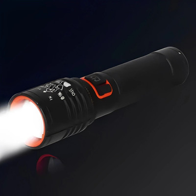 Aubade M035 (ZOOMABLE METAL LED TORCH) 5 Modes Flashlight, Super Bright 25W LED Light Torch(Black, 15.5 cm, Rechargeable)