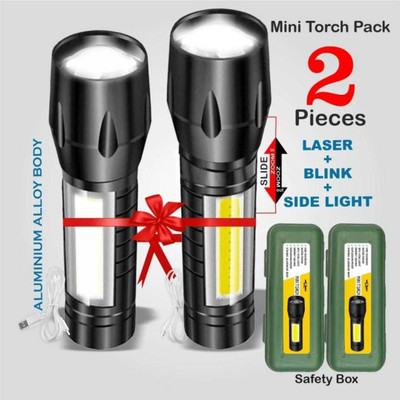 JK Sales 3W Super Bright XPE COB LED Zoom Aluminium Mini Flashlight Waterproof Torch(Multicolor, 9.5 cm, Rechargeable)
