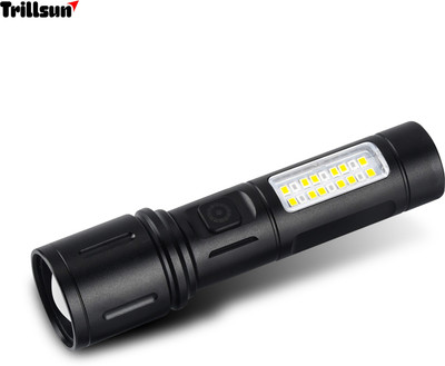 Trillsun Metal Led Light Long Range 1000 Meter|1 Km High Power Zoomable & Type-C Torch(Black, 16 cm, Rechargeable)