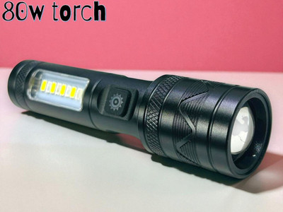Ziddjeet X181 (ZOOMABLE METAL LED TORCH) 3 Modes Flashlight, Super Bright Torch(Black, 4 cm, Rechargeable)