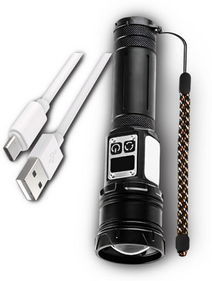ApexBeam Long Throw Torch with Rechargeable Battery Torch(Black, 17.5 cm, Rechargeable)
