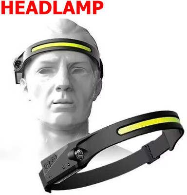 Qaz Sensor Headlight COB LED Headlamp Flashlight USB Rechargeable Head Lamp Torch(Black, 27 cm, Rechargeable)
