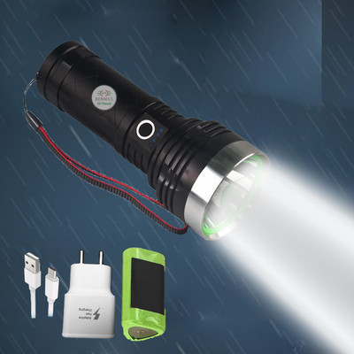 RENMAX Rechargeable LED Torch Light Beam Range Metal Waterproof 5-Modes 7800mAh Torch(Black, 17 cm, Rechargeable)